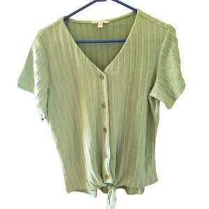 Weatherproof Pale Green Short-Sleeve Sweater Tie Front GUC
